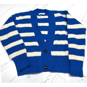 Blue Cream Stripe Button Cardigan Women's Size Medium